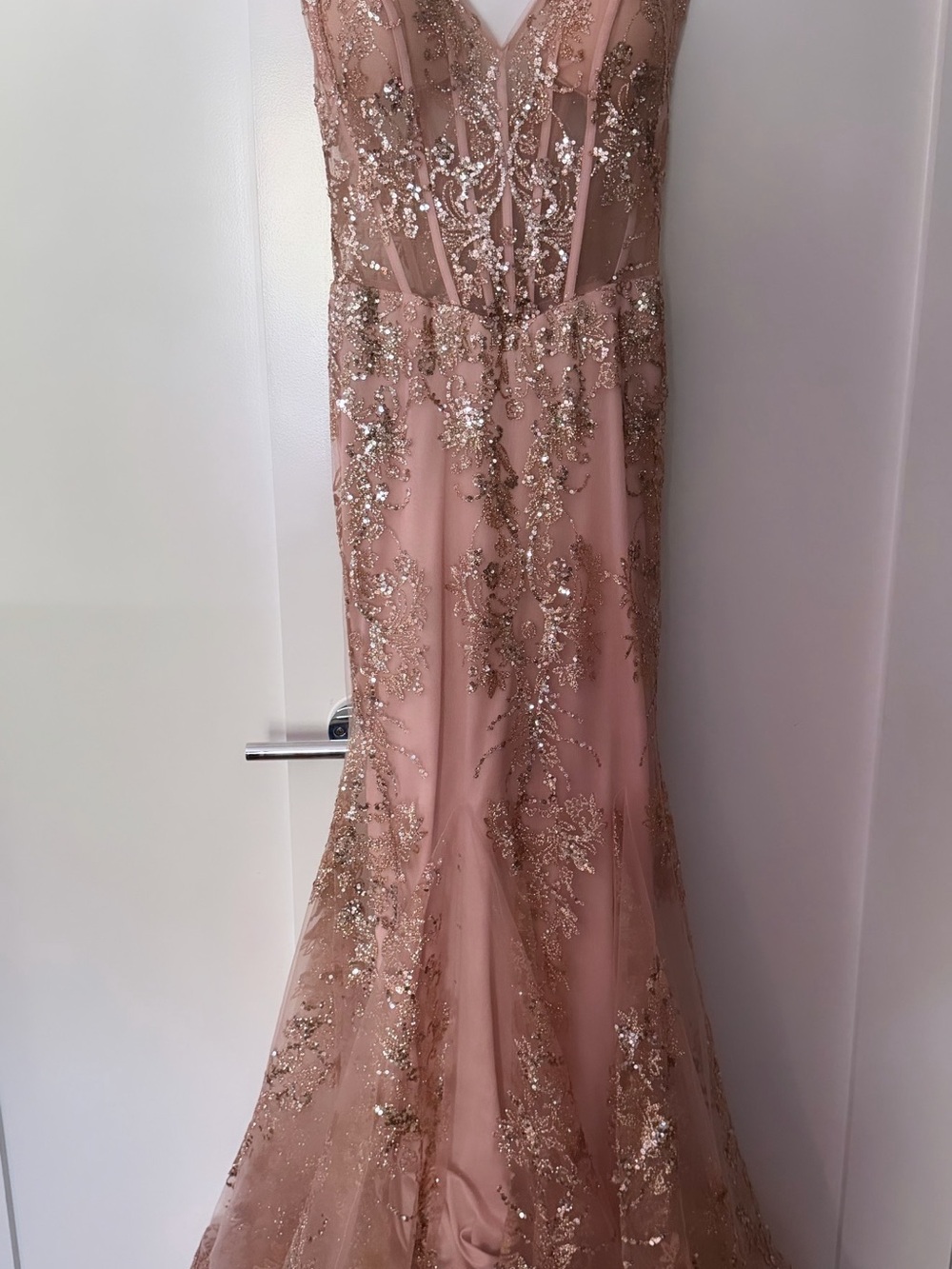 Jovani Blush Pink Sequin Mermaid Gown with Gold Embellishment - Picture 5 of 6